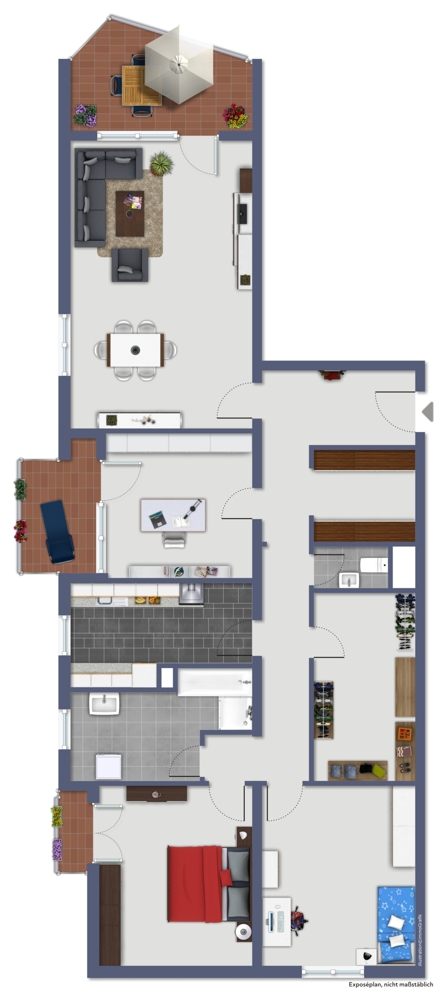 Animierter Grundriss Etagenwohnung Heppenheim (Bergstra�e)