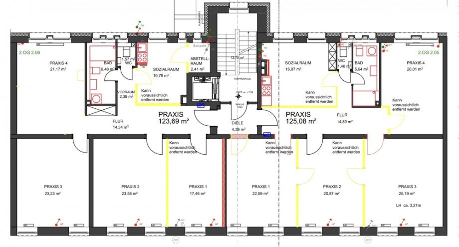 Grundriss 2.OG komplett B�ro / Praxis Mannheim