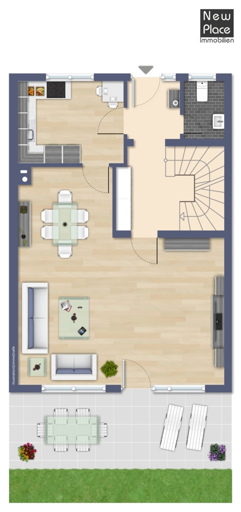 Grundriss EG Reihenmittelhaus Seeheim-Jugenheim