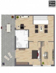 Grundriss 1. OG +++ Moderne Loft-Maisonette-Wohnung mit Terrasse und Balkon +++